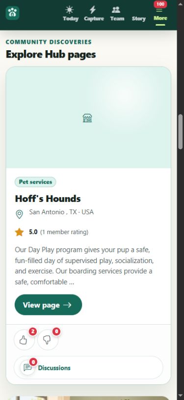 A public pet-services directory card in the Fitness Paws Hub